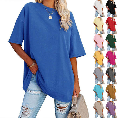 Loose Drop Shoulder Sleeves Round Neck Short Sleeve Top - Hiccupzz