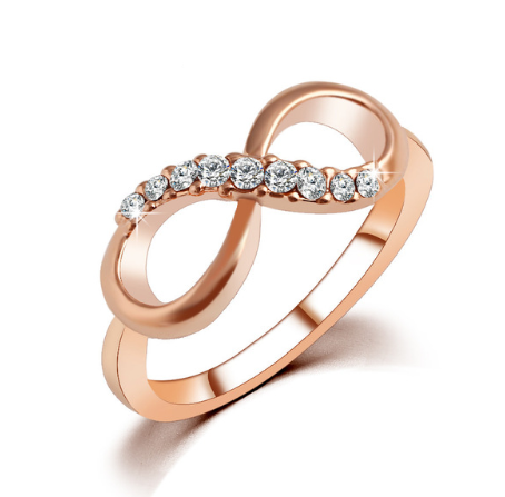 Infinite Ring Ring Inverted 8 Crystal Zircon Metal Belt Diamond Ring Rose Gold Ring Ornament - Hiccupzz