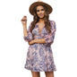 Floral Printed V-neck Female Butterfly Sleeve Chiffon Dress - Hiccupzz