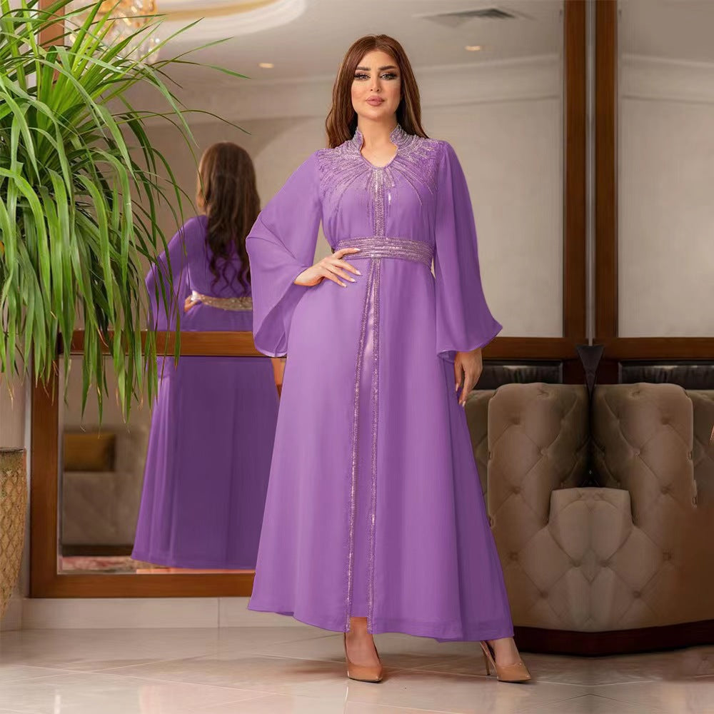 Women's Temperament And Fashion Hot Drill Long-sleeved Dress