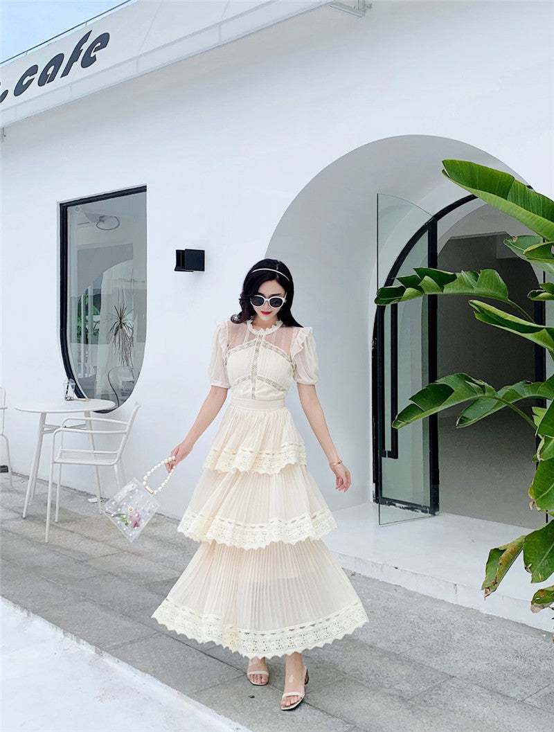 French Short-sleeved Cake Skirt Long Dress - Hiccupzz