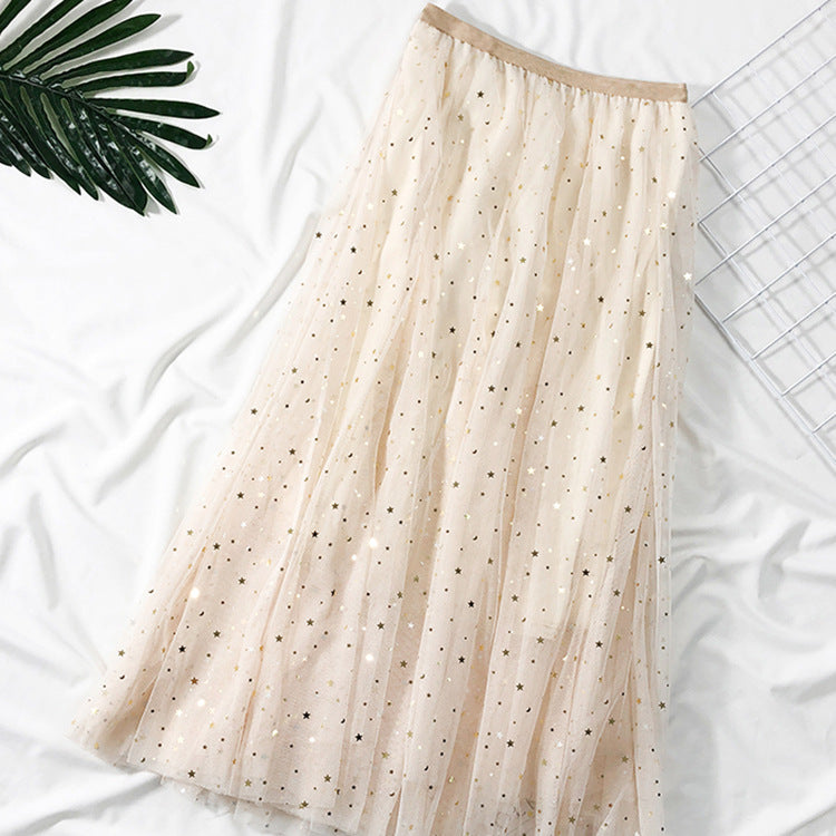 Summer New Ins Fairy High Waist Mid-length Star Moon Half-length Tulle Skirt - Hiccupzz