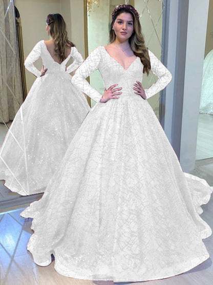 Blue WeddingAutumn And Winter New Long Sleeve Sequin Sequined Formal Swing Dress V-neck - Hiccupzz