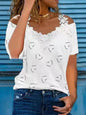V Neck Lace Shoulder Drain Short Sleeve Casual - Hiccupzz
