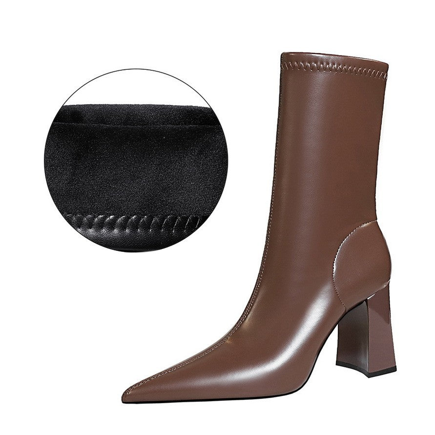 Thick-heeled Super High-heeled Pointed Winter Short Boots - Hiccupzz