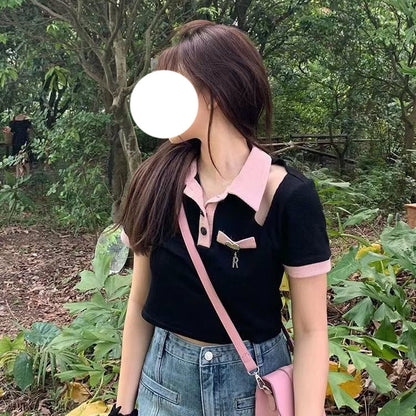 Women's Fashion Hollow Strapless Short-sleeved T-shirt - Hiccupzz