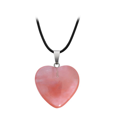 Hand-carved Love Heart Shaped Rough Stone Peach Heart Crystal Necklace - Hiccupzz