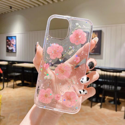 Epoxy Glitter Dried Flower Real Flower Small Floral Phone Case Applicable Ip Cover - Hiccupzz
