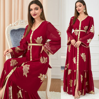 Women's Fashion Casual Long-sleeved Hot Gold Dresses - Hiccupzz