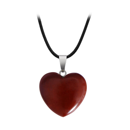 Hand-carved Love Heart Shaped Rough Stone Peach Heart Crystal Necklace - Hiccupzz