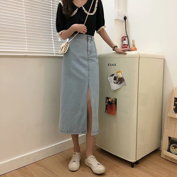 Women's Summer Thin Vintage Split Denim Skirt - Hiccupzz