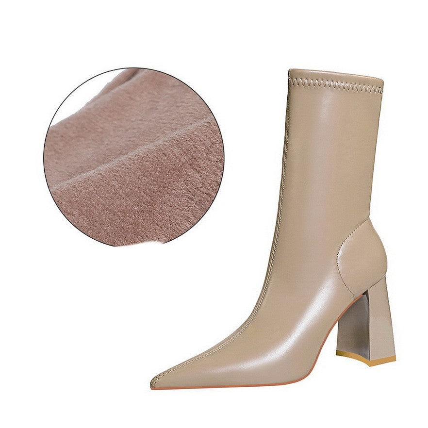 Thick-heeled Super High-heeled Pointed Winter Short Boots - Hiccupzz