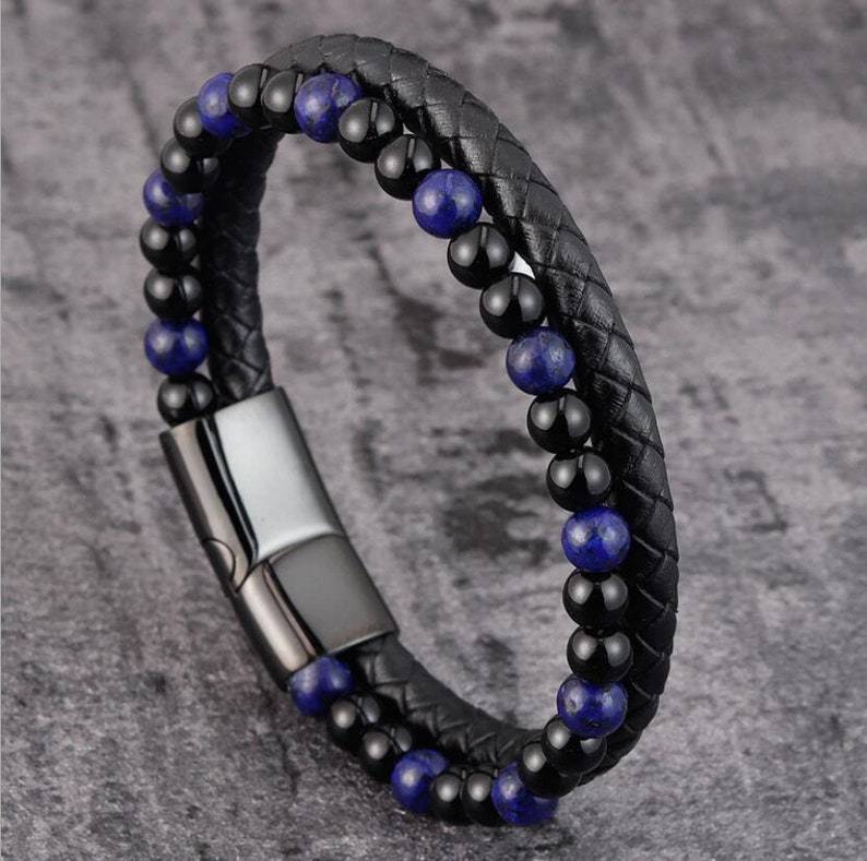 6mm Volcanic Natural Stone Tigereye Beaded Bracelet Men Cowhide String Bracelets - Hiccupzz