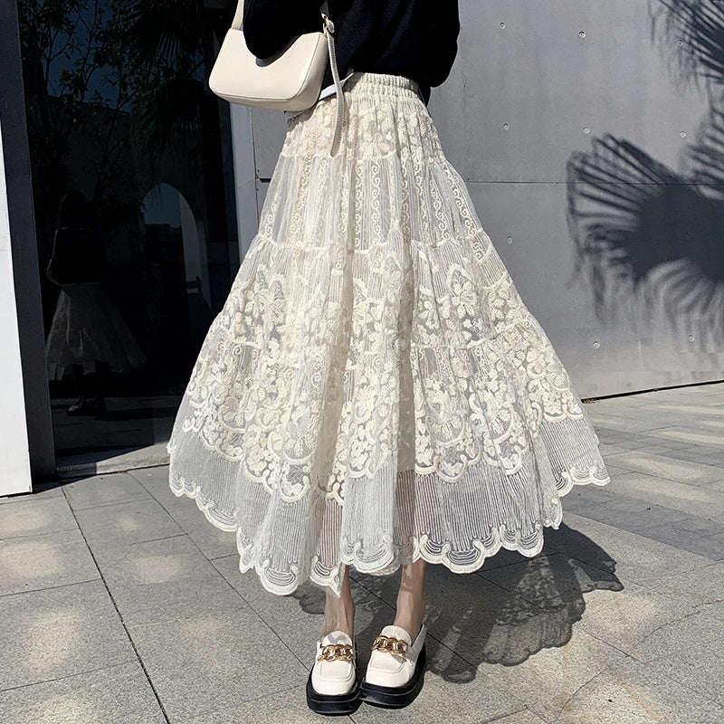 Women's Lace Embroidery Large Hem Half Skirt