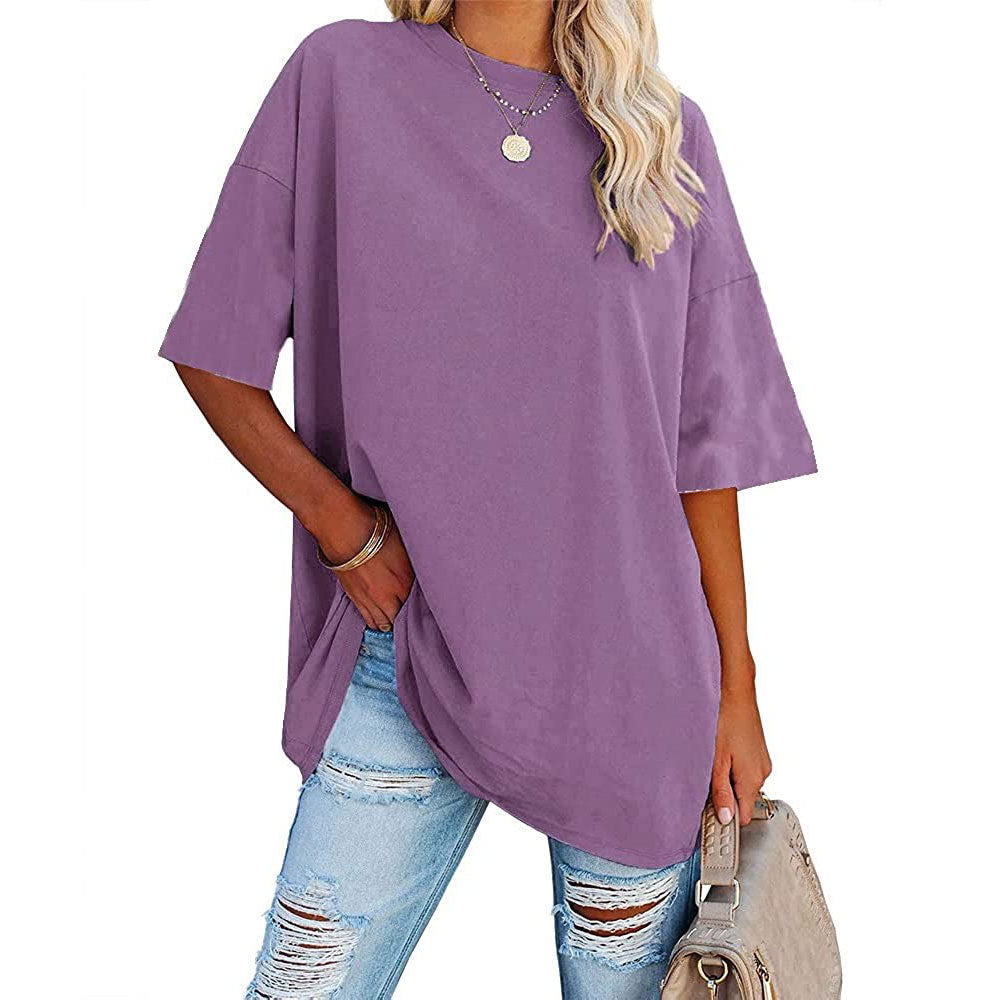 Loose Drop Shoulder Sleeves Round Neck Short Sleeve Top - Hiccupzz