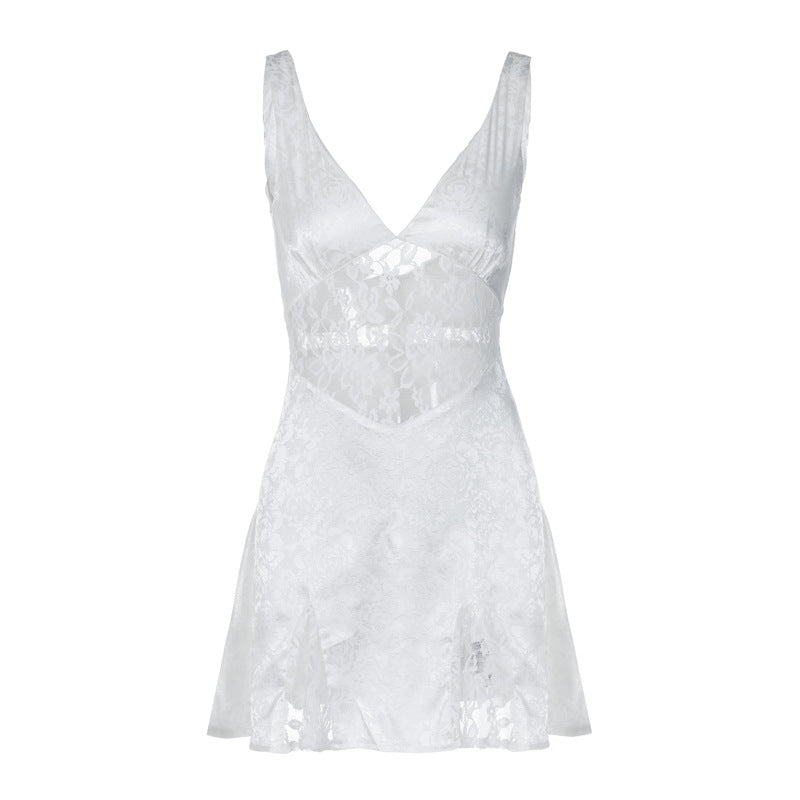 Lace V-neck Suspender Pure Wind Dress - Hiccupzz