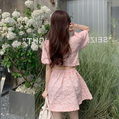 Women's V-neck Small Puff Sleeve Sneaky Design Backless Skirt - Hiccupzz