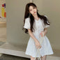 Women's V-neck Small Puff Sleeve Sneaky Design Backless Skirt - Hiccupzz