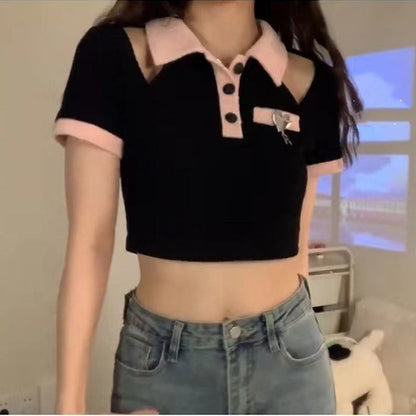 Women's Fashion Hollow Strapless Short-sleeved T-shirt - Hiccupzz