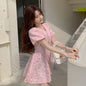 Women's V-neck Small Puff Sleeve Sneaky Design Backless Skirt - Hiccupzz