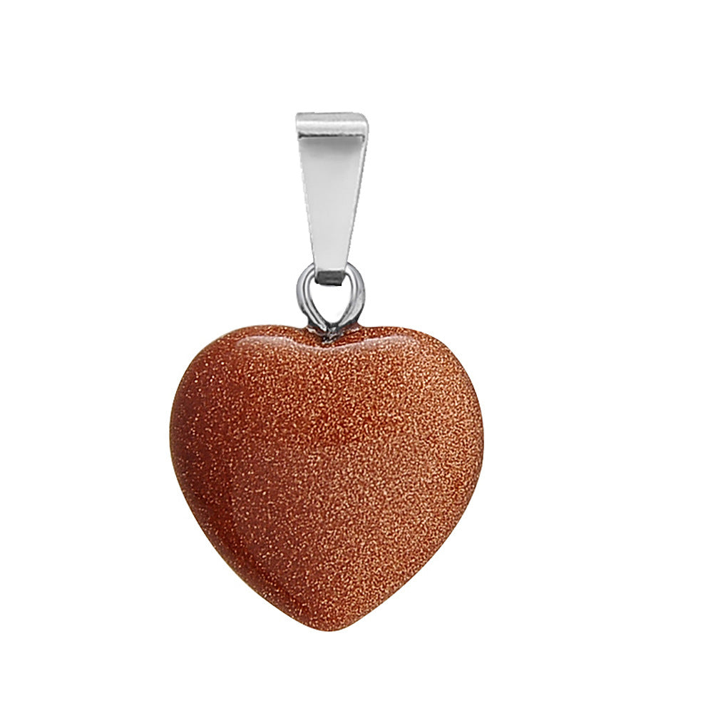 Hand-carved Love Heart Shaped Rough Stone Peach Heart Crystal Necklace