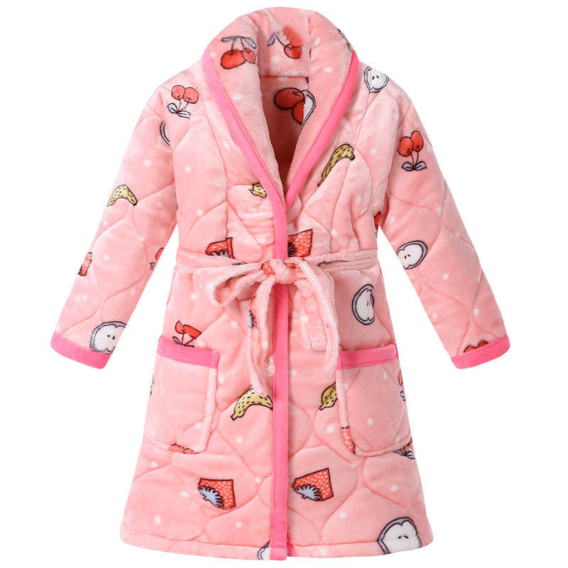 Coral Fleece Quilted Bathrobe For Baby Kids