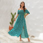 Spring And Summer New Vertical Stripes Floral Print Slit Waist Dress - Hiccupzz