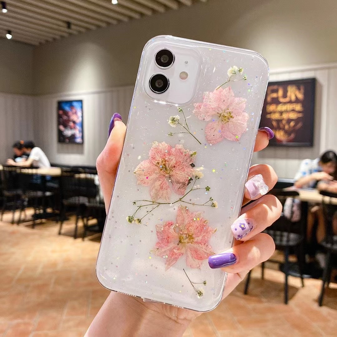 Epoxy Glitter Dried Flower Real Flower Small Floral Phone Case Applicable Ip Cover