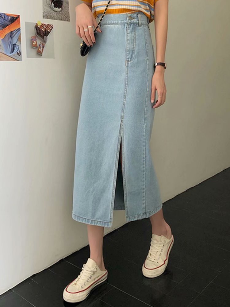 Women's Summer Thin Vintage Split Denim Skirt - Hiccupzz