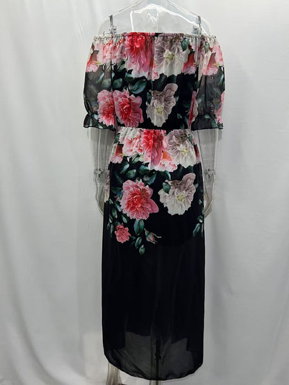 New Women's Floral Off-neck Slim Hem Dress - Hiccupzz