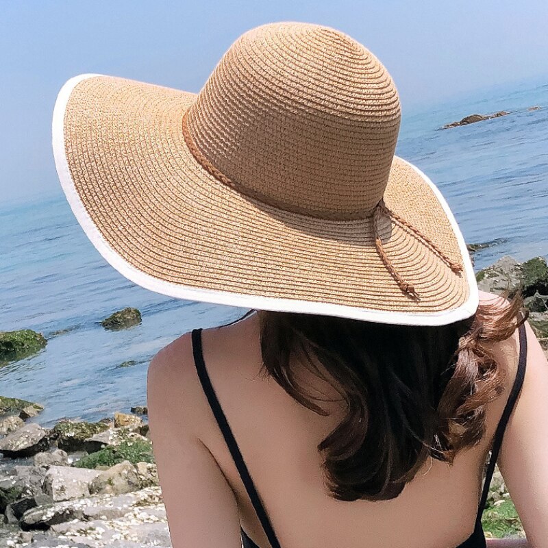 Large Big Wide Brim Hat Women Solid Summer Sun Hat Ladies Packable Floppy Straw Hat Women Beach Cap Female Dome Beach Hat