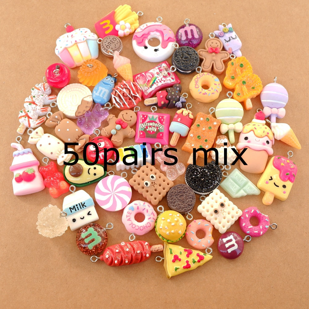 20/30/60/100Pcs/lot By Random Cake Candy Food Charms For Jewelry