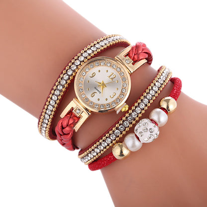 Leather bracelet Quartz luxury winding diamond wristwatch for women - Hiccupzz