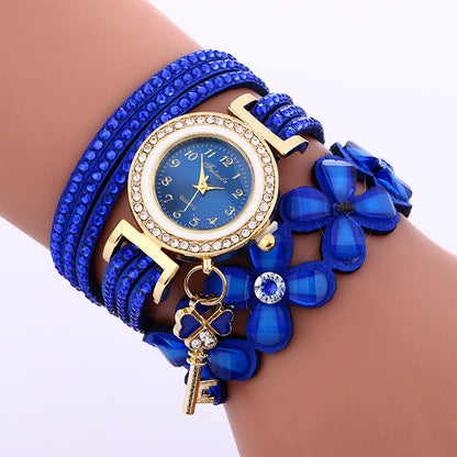 Leather wristwatch bracelet Quartz luxury key winding watches for women - Hiccupzz