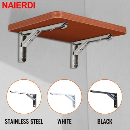 2PCS Stainless Steel Folding Bracket Adjustable Shelf Holder - Hiccupzz