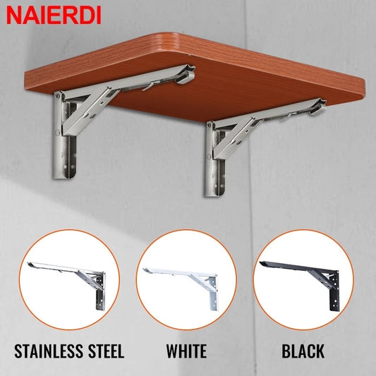 2PCS Stainless Steel Folding Bracket Adjustable Shelf Holder