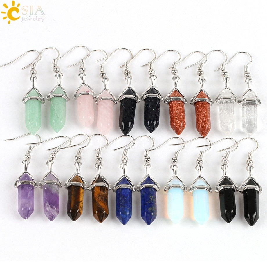 Hexagonal Reiki Natural Stone Crystal Earrings