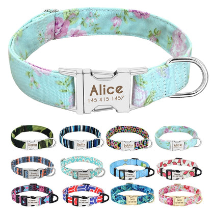 Personalized Dog Accessories Collar Nylon Printed Pet Puppy Collar Dog ID Collars Free Engraved ID for Small Medium Large Dogs - Hiccupzz