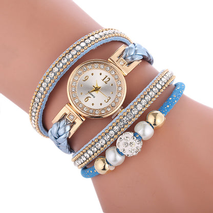 Leather bracelet Quartz luxury winding diamond wristwatch for women - Hiccupzz