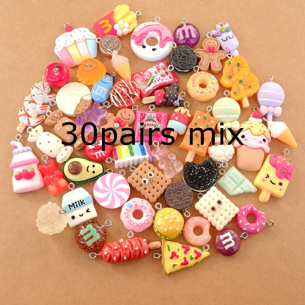 20/30/60/100Pcs/lot By Random Cake Candy Food Charms For Jewelry