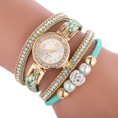 Leather bracelet Quartz luxury winding diamond wristwatch for women - Hiccupzz