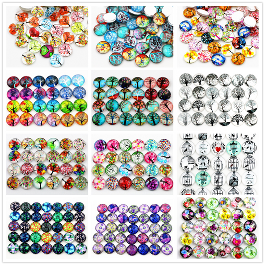 50pcs/Lot 12mm Colorful Fashion New Photo Glass Cabochons  For Bracelet earrings necklace Bases Settings