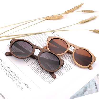 Handmade Retro Wooden Polarized Men's Sunglasses Round shape UV400 - Hiccupzz