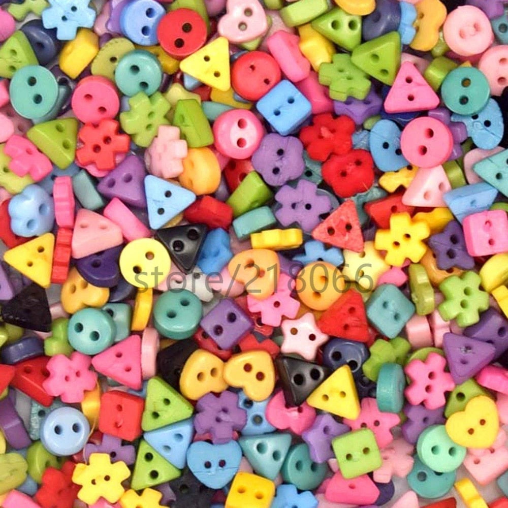 100/300pcs/lot Assorted Colors Shapes Tiny 6MM Resin Button 2 Holes Sewing Craft