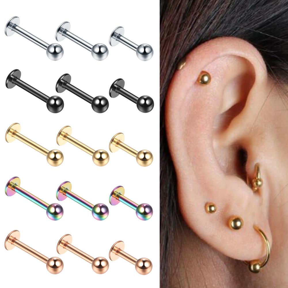 10pcs/lot Steel 16G Tragus Helix Bar 3mm Ball Labret Rings For Women