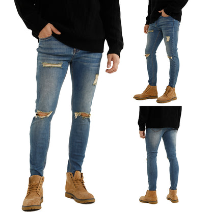 Free Sample Top Quality Side Pocket Ripped Jeans Original Stretch Denim Jeans Mens - Hiccupzz