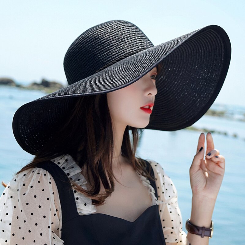 Large Big Wide Brim Hat Women Solid Summer Sun Hat Ladies Packable Floppy Straw Hat Women Beach Cap Female Dome Beach Hat