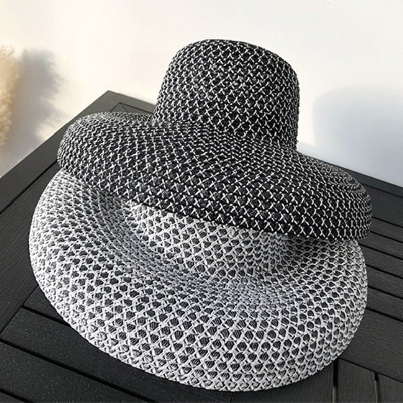 HT3072 New Summer Hat Women Vintage Wide Brim Sun Hat Female Dome Beach Cap Lady Breathable Straw Hat Women Patchwork Beach Hat