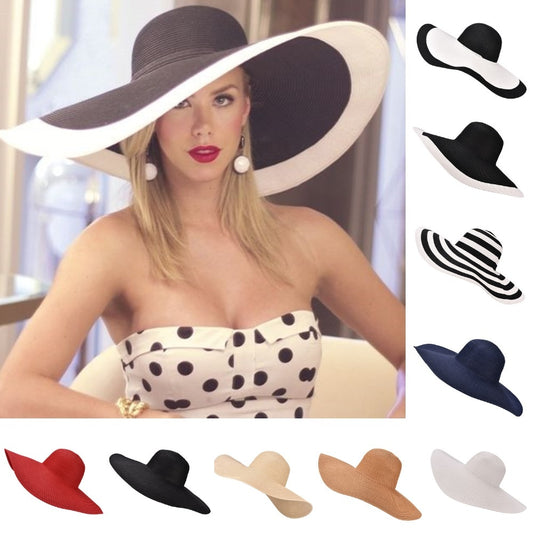 7.1''/18cm Foldable Oversized Huge Wide Brim Sun Beach Hats Straw Summer Wedding Womens Ladies Floppy Party Dressy