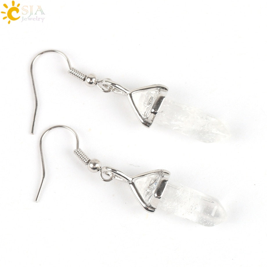 Hexagonal Reiki Natural Stone Crystal Earrings